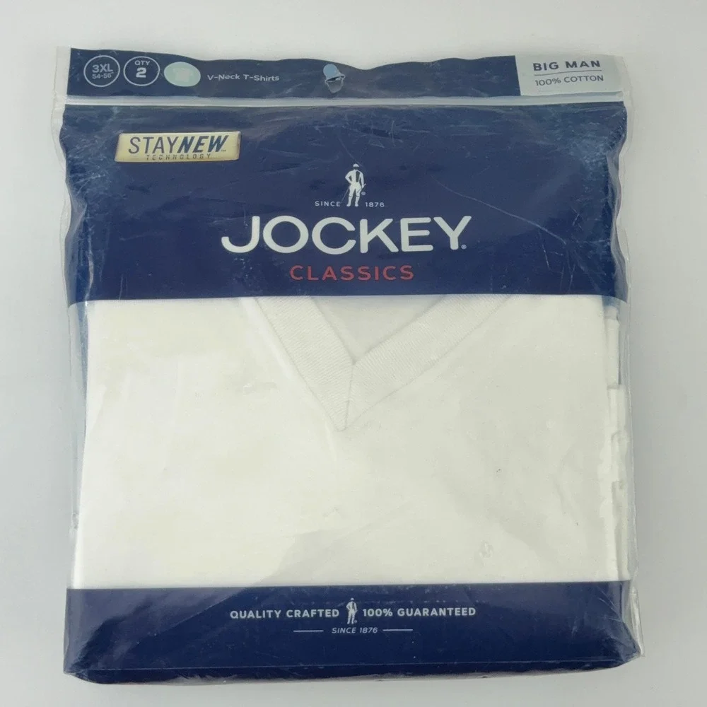 Jockey Classics Big Man V-Neck T-Shirts 3XL 2-Pack White 100% Cotton StayNew